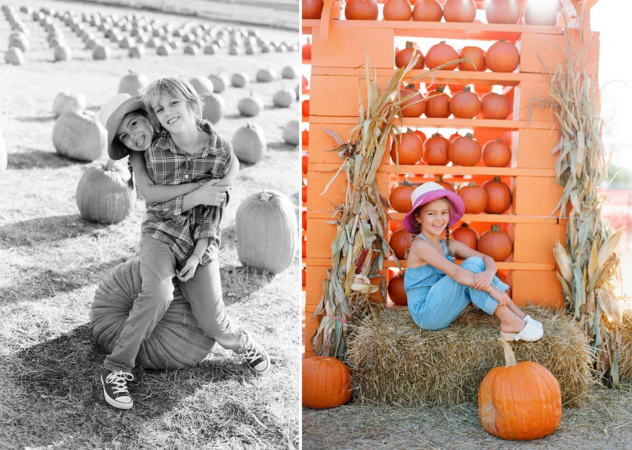 Siblings on film at Dallas Texas pumpkin patch.