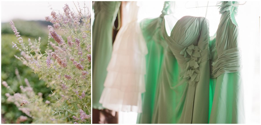 Mint green bridesmaids dresses on fuji 400h film.