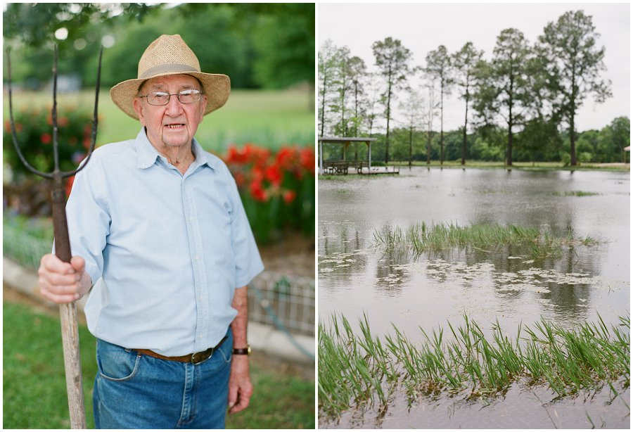 Retired farmer poses in front of Louisiana home he built.