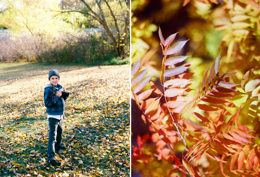 Dallas photographer and son photograph leaves changing.