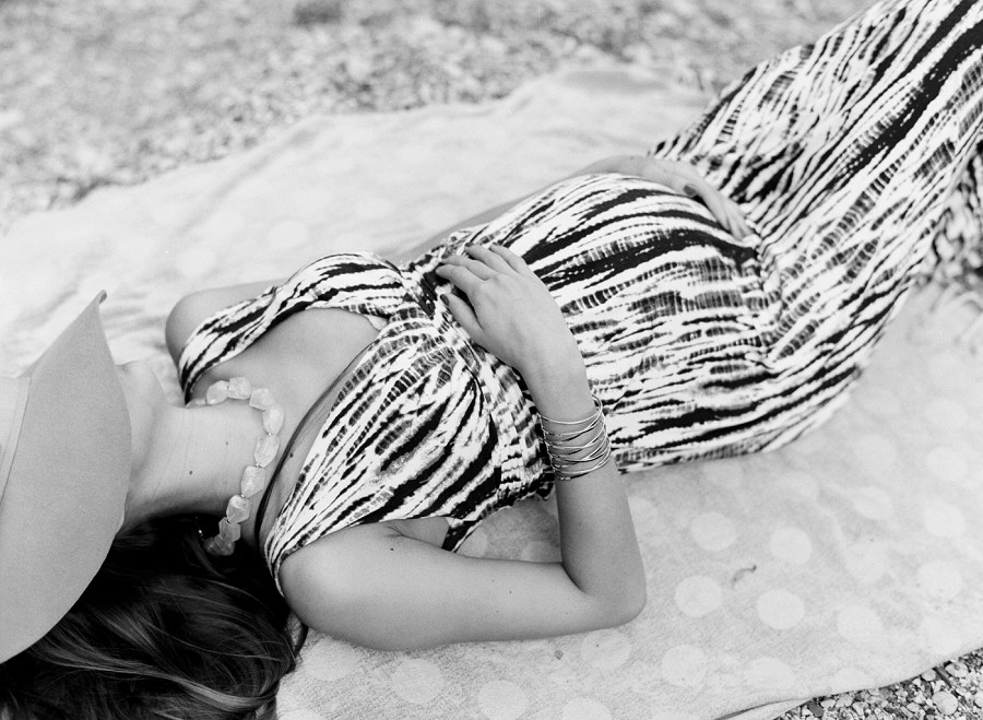 Black and white maternity session on film.